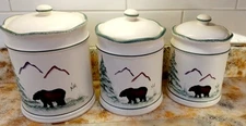 Noel Pie Plate Co. Pottery Hand Painted Kitchen  Canisters Bears Set Of 3
