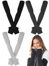 3 Pairs Women Arm Warmers Soft Wool Blend Warm Long Fingerless Gloves Black 