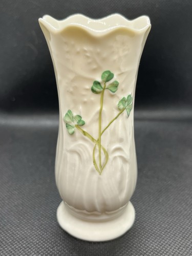 Vintage Belleek Pottery Shamrock Porcelain Small Flower Bud Vase Ireland