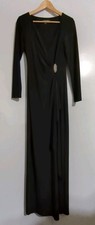 Lauren Ralph Lauren Evening Black Maxi Sheath Dress Faux Wrap Rhinestone Size 8