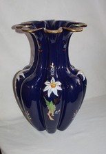 VASO CERAMICA DERUTA BLU COBALTO E ORO CON DECORO DIPINTO A MANO H. 34cm