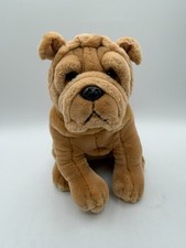 Russ Berrie  Co Sharpy Shar Pei Sitting Pet Dog Puppy 10" Plush Bulldog Brown