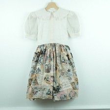 Vintage Girls 8 Dress Easter Novelty Print Cottagecore 90s Party Cat Victorian