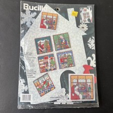 Bucilla Christmas Windows Cross Stitch Kit Ornaments Set Vintage 83231 NEW