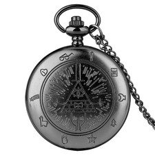 Antique Weird Town Design Unisex Quartz Pocket Watch Necklace Chain Timepiece
