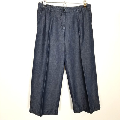Max Mara Weekend Women Cotton Linen Crop Pants Sz US 6 Blue Wide Leg Preppy