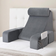 Back Pillow for Bed Sitting Up,Reading Pillow with Armrests  Big Pockets for Ad