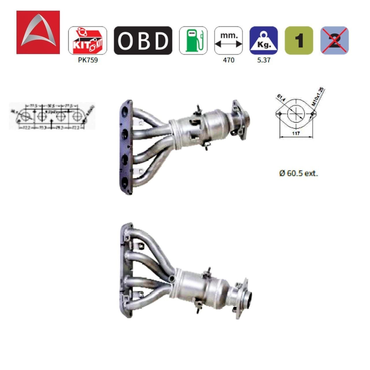 Catalyseur avant échappement TOYOTA Auris Avensis Corolla Verso 1.4 1.6 1.8