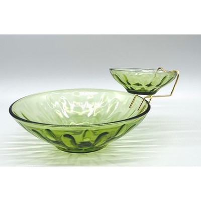 Hazelware Lyric Chip n Dip Set Avocado Green Glass Vintage Mid Century Modern
