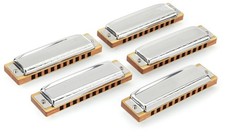Hohner Case of Blues Blues Harp 5-piece Harmonica Set with Case - Keys of G, A,