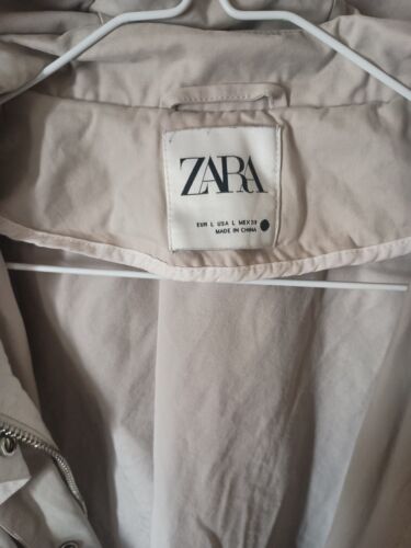 Zara Windbreaker Women' Tan Jacket, Long Sleeve Hooded, Snap and Full Zip - Picture 2 of 7