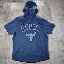 Under Armour Hoodie Mens Large Blue Project Rock RSPCT Terry Short Sleeve Loose
