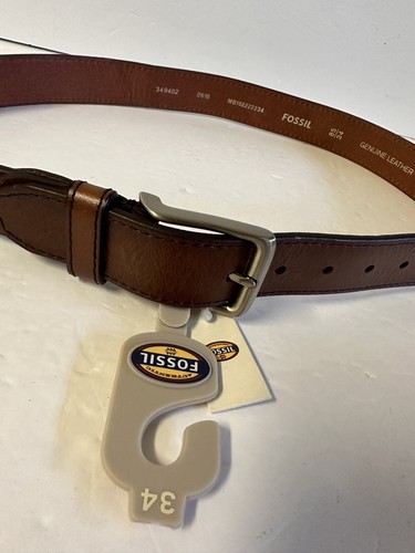 Fossil Belt Brown Griffin Cognac Genuine Leather Mens 34 NWT
