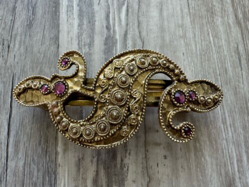 Original Christian Dior Vintage Haarspange Gold Lila Strass - Bild 2 von 14