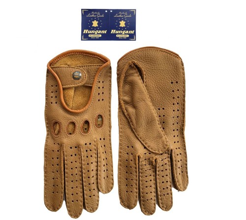 Gants de conduite en cuir de conduite faits main pour hommes marron - Photo 1 sur 2