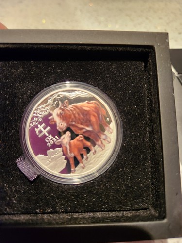 2021-Year of the OX-1oz Silver Proof Coloured Coin Lunar Series 3 COA PERTH MINT - Picture 3 of 9