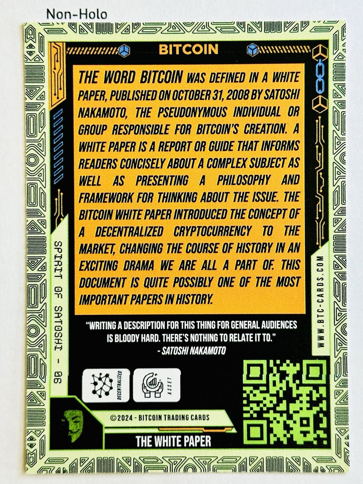 WHITE PAPER #6 2024 Bitcoin Trading Cards BTCTC Spirit Of Satoshi SOS ...