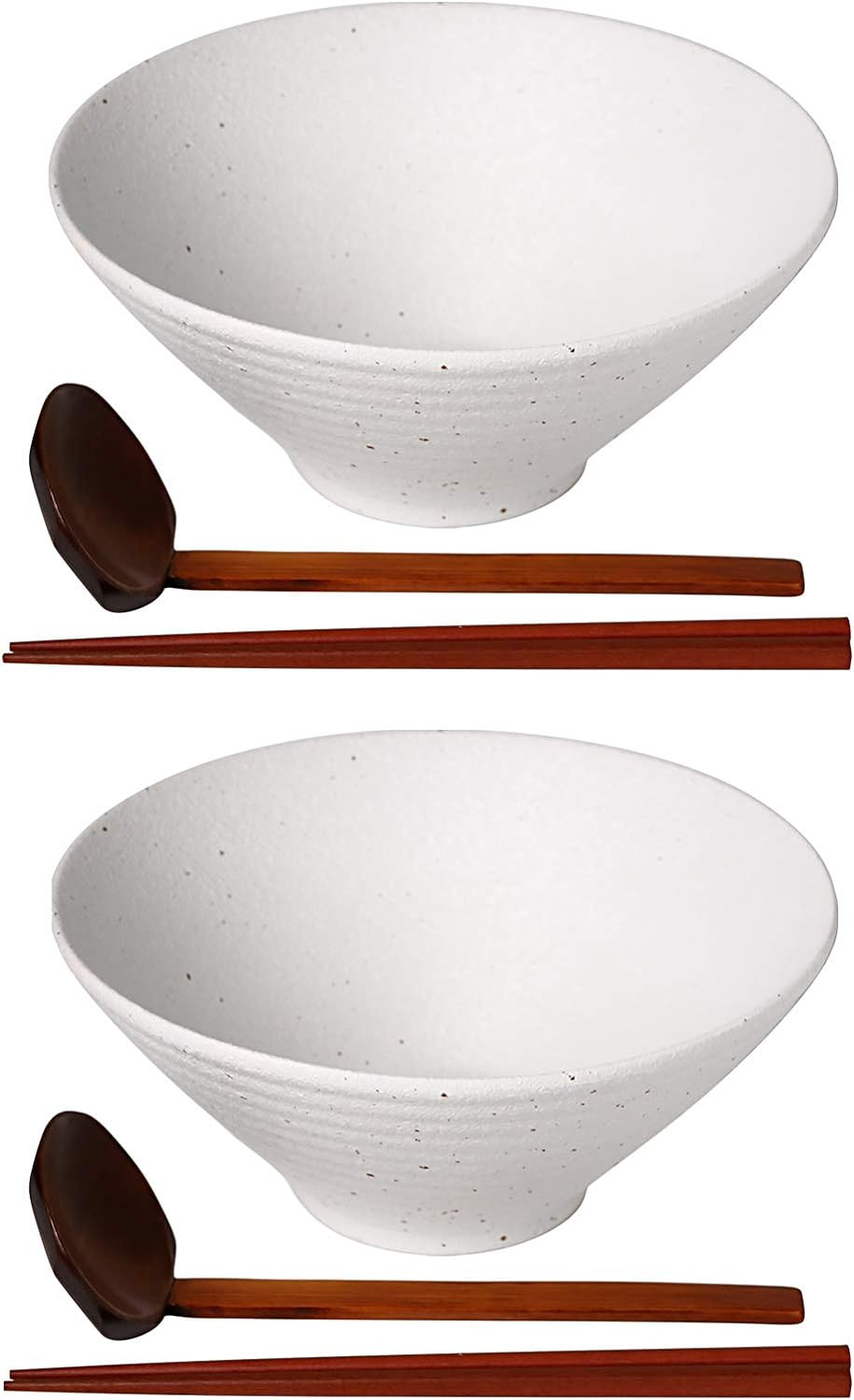 Ceramic Japanese Ramen Bowl Set, Noodle Soup Bowls - 60 Ounce, with Matching Spo