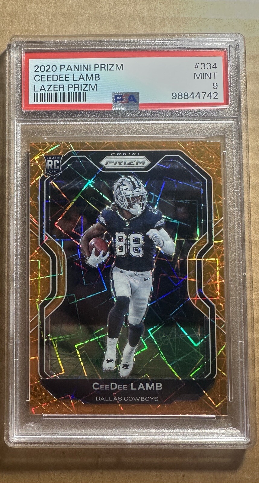 2020 Panini Prizm Orange Lazer #334 CeeDee Lamb Rookie PSA 9 Dallas Cowboys RC