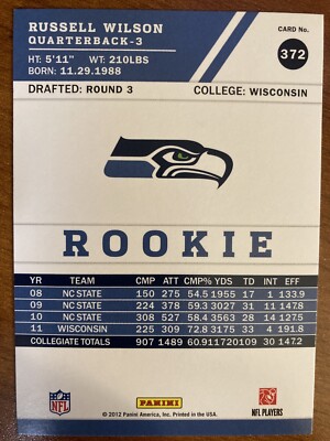 Russell Wilson 2012 Score Rookie Card #372 (524) | eBay