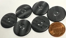 Lot of 6 Dark Gray 2-hole Sew-through Plastic Buttons 7/8" 23mm 13840