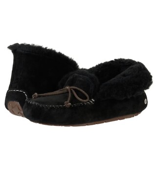 UGG ALENA SLIPPER BLACK SUEDE SHEEPSKIN CUFF