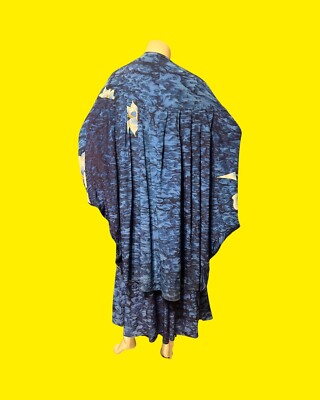 VTG Hand Painted Silk 2piece Cocoon Bat Wing Jacket, Skirt, Scarf 3X Blue Floral