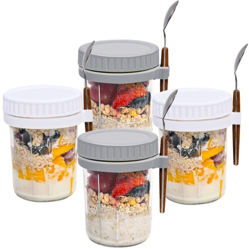 Mason Jars for Overnight Oats: 4 Pack Overnight Oats Containers with Lids and... - Picture 1 of 8