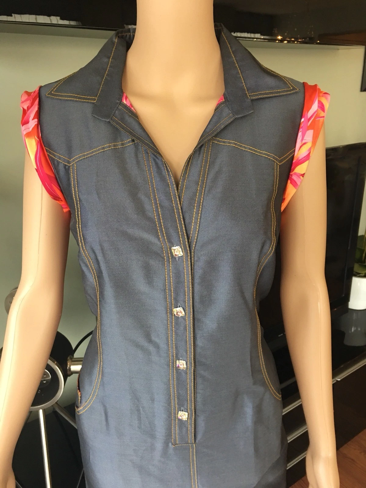 CAMICIA GIANNI VERSACE VINTAGE SS00 RUNWAY SEXY COLOR DENIM ABITO ICONICO!!!!