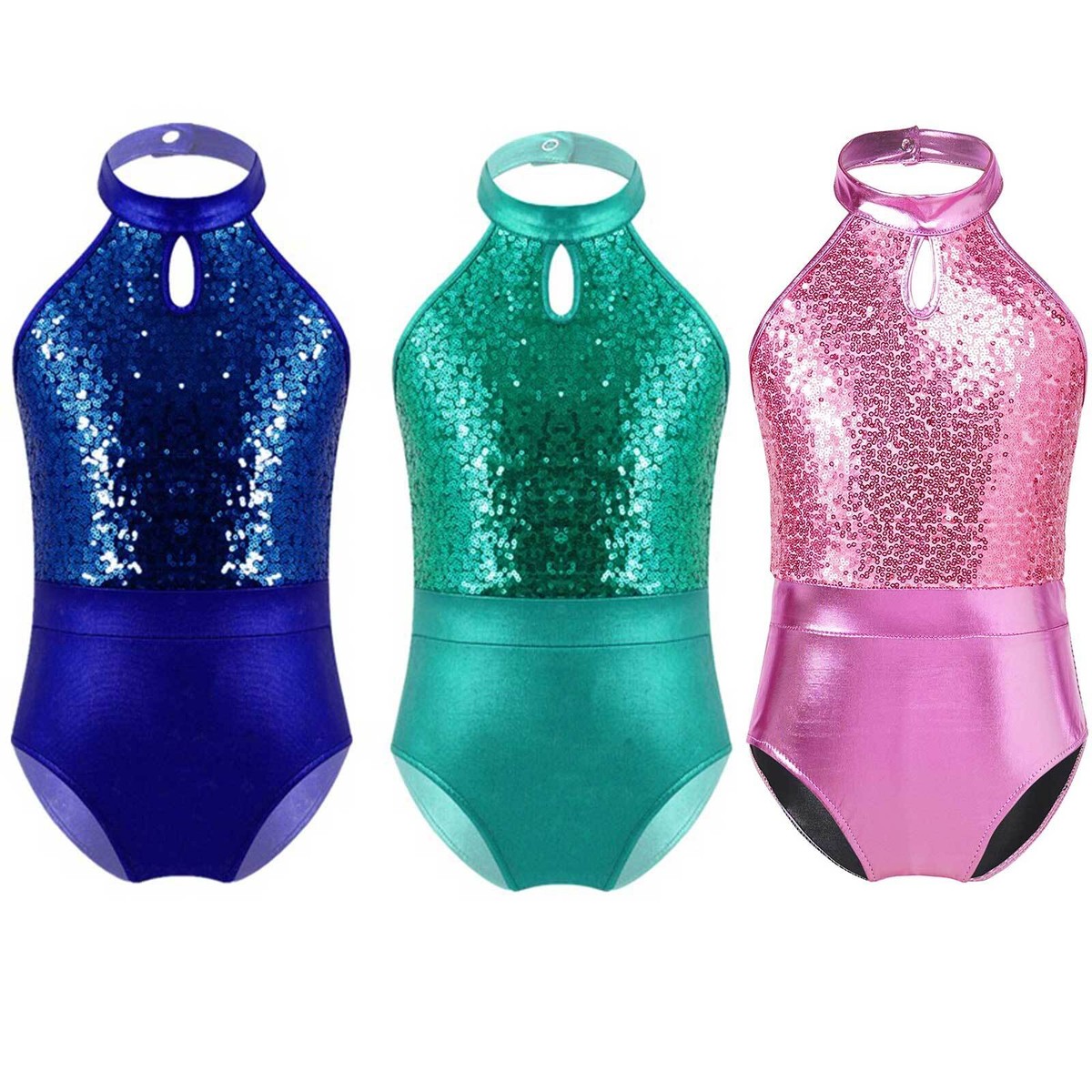 Pailletten Jumpsuit Hansber Mädchen Glitzer Turnanzug Neckholder Gymnastikanzug Mit Strassseine Fitness Overall Kurz Jumpsuit Eiskunstlauf Training Leotards Gelb 110-116 Kostüm Turnerin