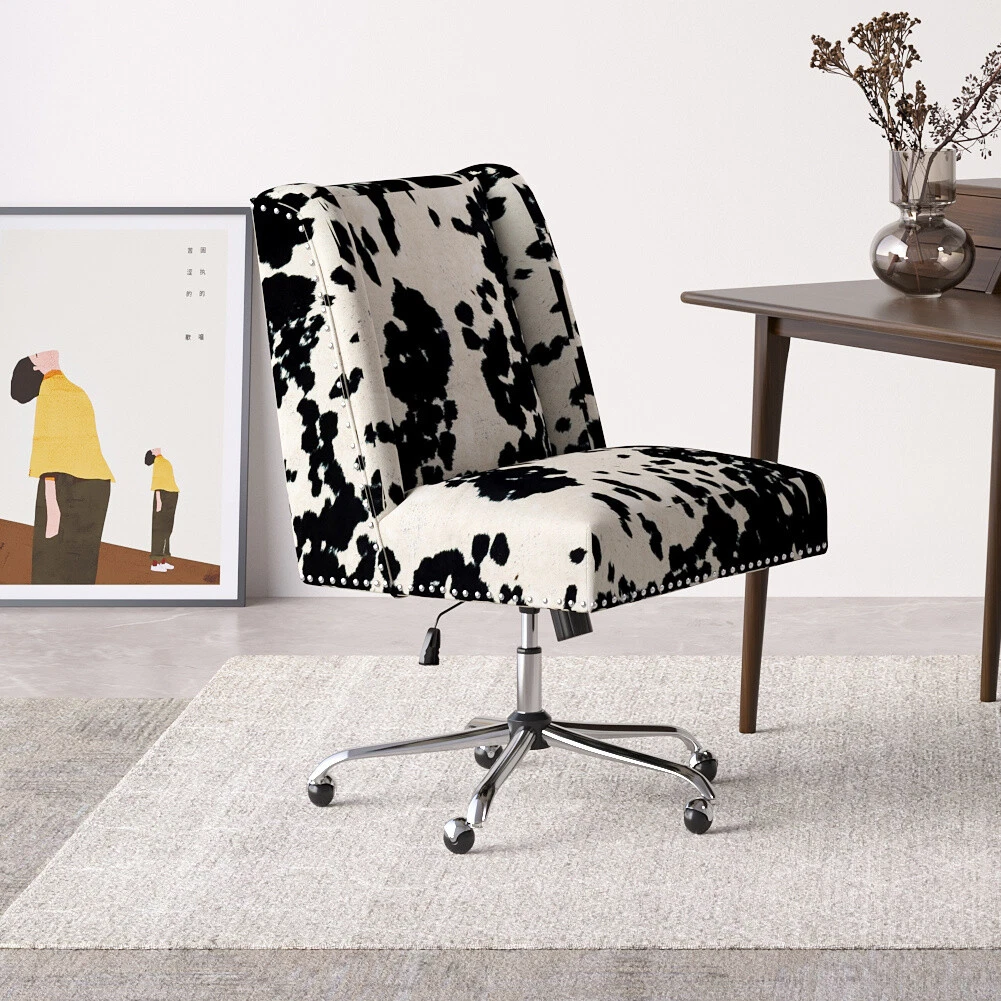 Velvet Padded Swivel Armchair Cow Print Home Office Computer Desk