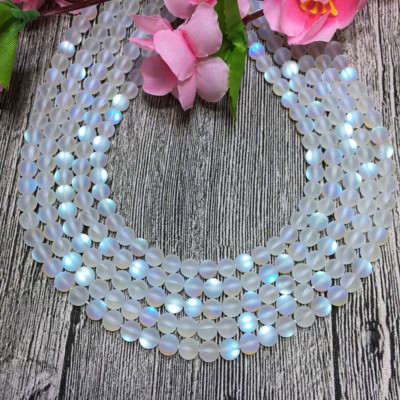 6mm White Gleamy Rainbow Moonstone Round Gems DIY Loose Beads 15