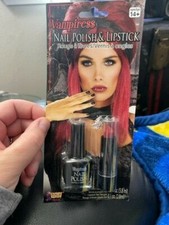 VAMPIRESS BLACK NAIL POLISH  DEEP RED LIPSTICK KIT HALLOWEEN COSTUME ACCESSORY