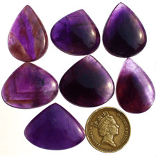 7 Pcs Natural Amethyst Rich Purple Top Grade 22.7mm-29mm Pear Cabochon Gemstones