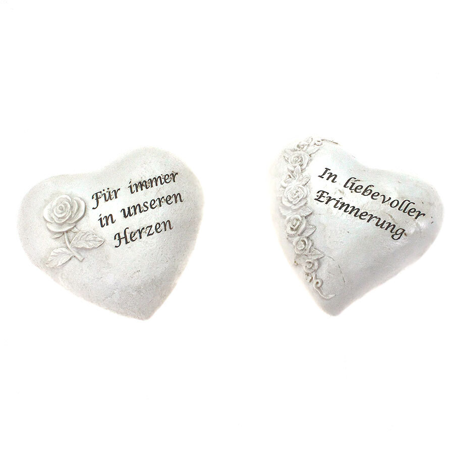 Trauerherz Rosen Spruch ca11,5cmx10cmx4,5cm Herz Gedenk steinweiß Polyresin Grab