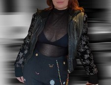 Black Sparkle Leather Biker Style Jacket, One-of-a-kind 100% recycled Material S