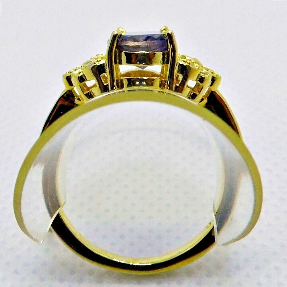 Oval Iolith Wassersaphir CZ Ring 925 Silber 750 Gelbgold vergoldet 17,2 mm 54