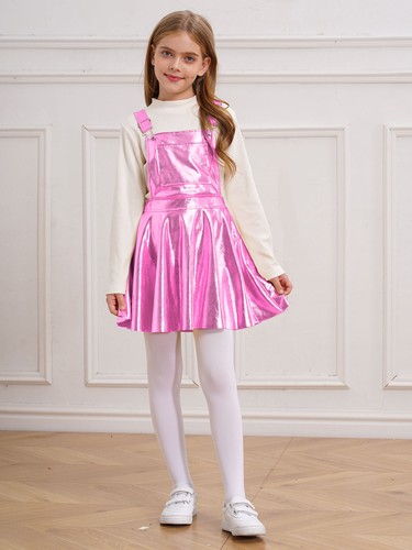 Kids Girl's Dresses Metallic Dress With Pocket Leisure Overalls Criss Cross - Picture 41 of 55