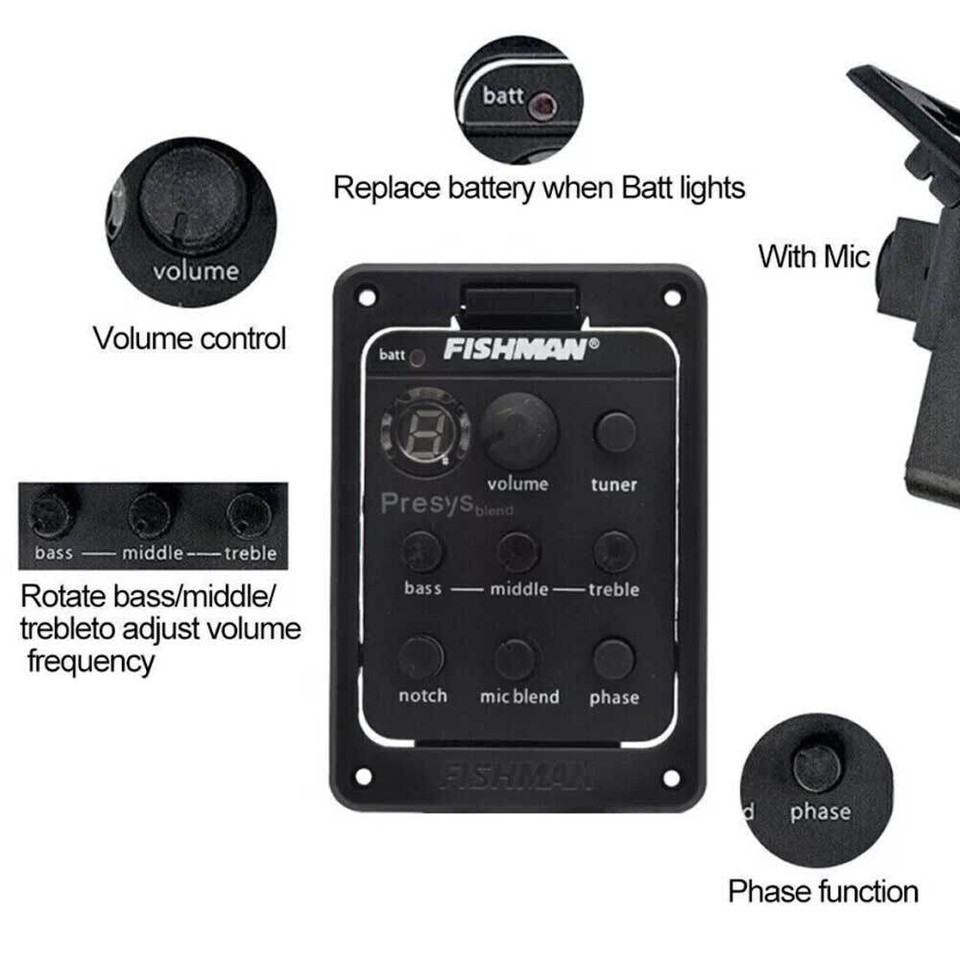 4Band 301 EQ Equalizer Acoustic Guitar Piezo Pickup Preamp Tuner LCD