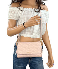 MICHAEL KORS JET SET ITEM MD CONVERTIBLE POUCHETTE CROSSBODY BAG MK PINK