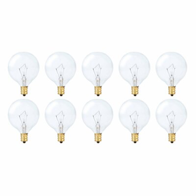 [10 Pack] Simba Lighting  Globe G16.5 Round Bulb 25W E12 Candelabra Base Clear