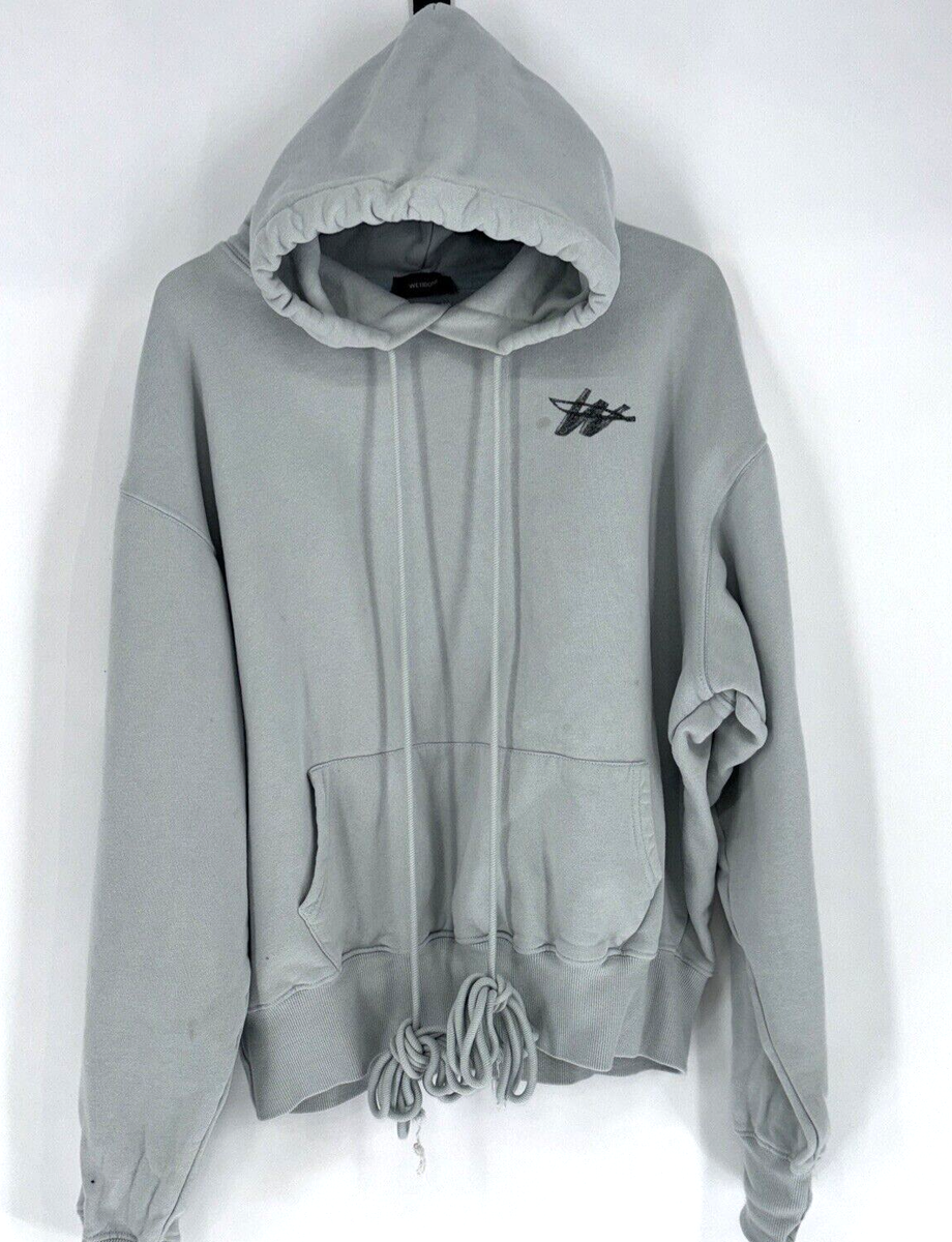New WE11DONE Silver Gray Blue Oversized Thick Hoodie Logo Sweater 