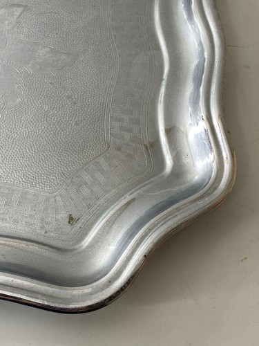 Vintage/Retro Ornate Bevelled Edge Silver Metal Serving Tray with Floral Motif - Picture 5 of 8