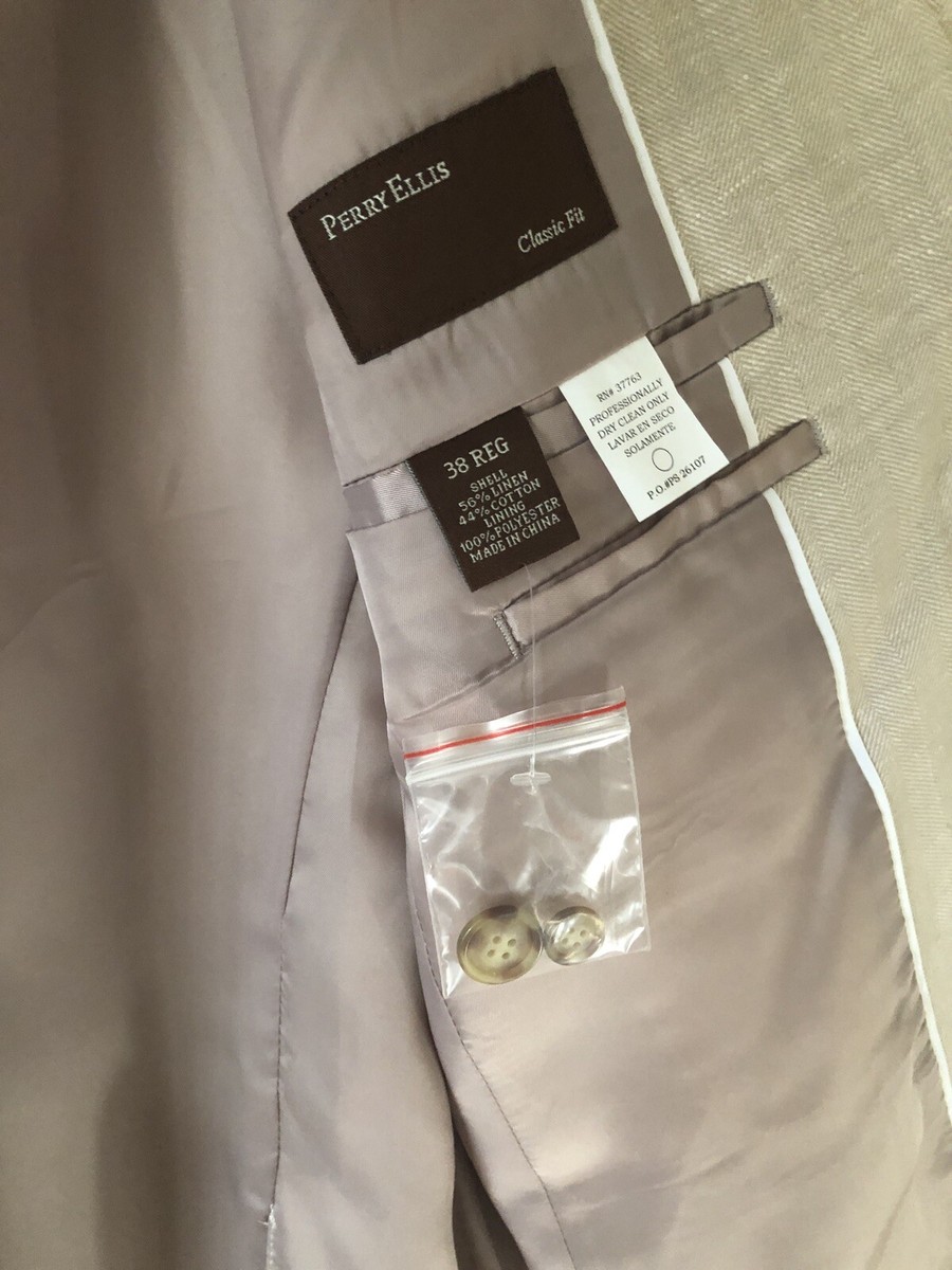 PERRY ELLIS Classic Fit Beige Linen Sports Coat Blazer Jacket Size