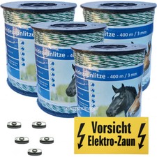 1600m Weidezaunlitze 3mm Widerst.0.11Ohm/m weiss-gr&uuml;n3xKupferleiter+3xNiroleiter