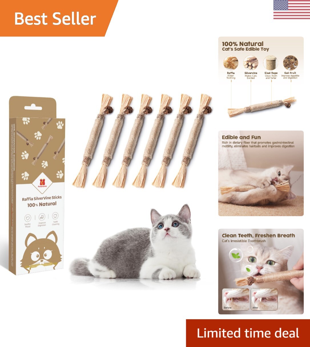 Matatabi Dental Care Cat Treats - Edible Silvervine Sticks for Oral Health