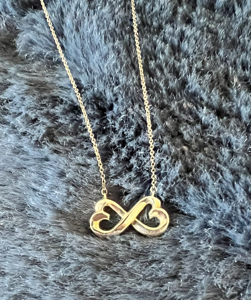 Tiffany Double Loving Heart Infinity Necklace 18”