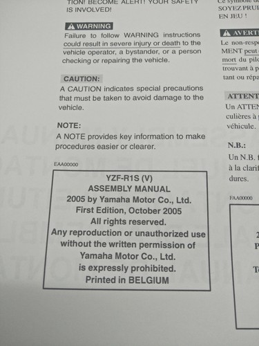 Yamaha Motorbike YZF-R1S(V) Assembly Manual. 1st ed., October 2005 - Picture 3 of 3