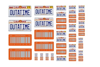 Assorted scale model movie car Back to the Future license plates tags 1/25 1/18