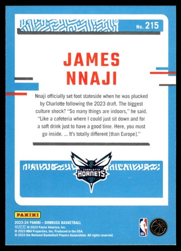 2023-24 Donruss James Nnaji RC Charlotte Hornets #215 - Imagen 2 de 2